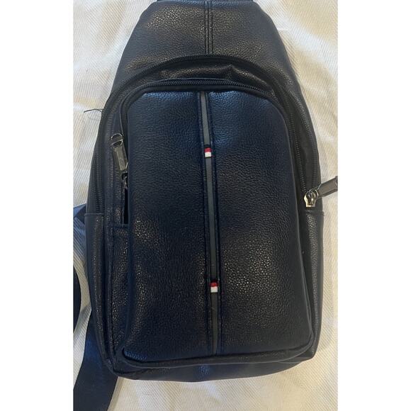 West End Black Faux Leather Crossbody Sling Bag Backpack with Adjustable Strap - Picture 2 of 6